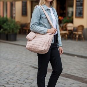 Falls Creek Quilted Puffer Tote Pink Shoulder/Crossbody Bag w/Mini Charm  NWT
